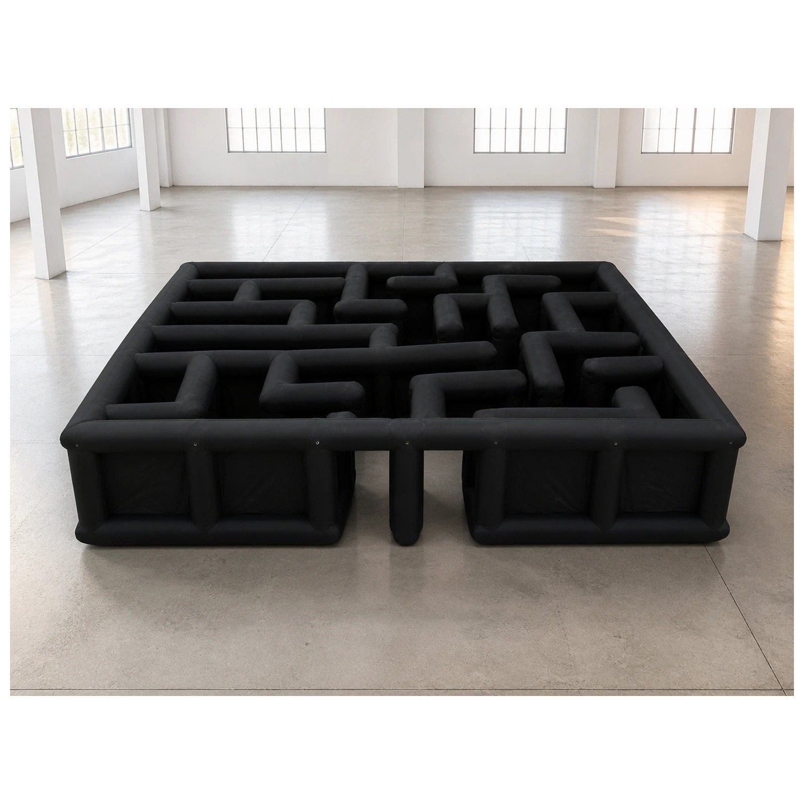 Kids Outdoor Party Venue - Laberinto Inflable Cuadrado Abierto Negro Grande