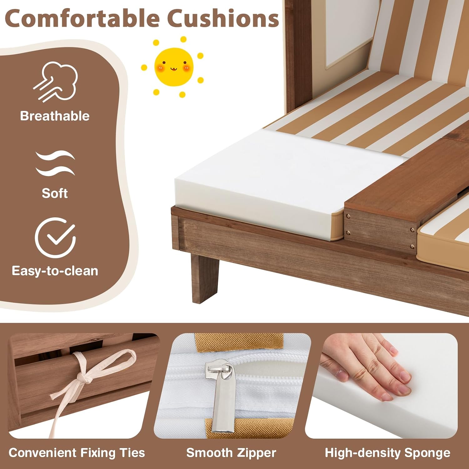 Kids Outdoor Lounge Furniture - Chaise Lounge Doble de Madera para