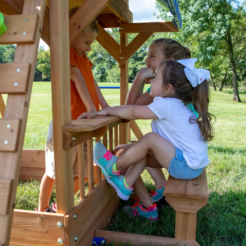 Kids Outdoor Monkey Bar Set - Columpio de madera de cedro para