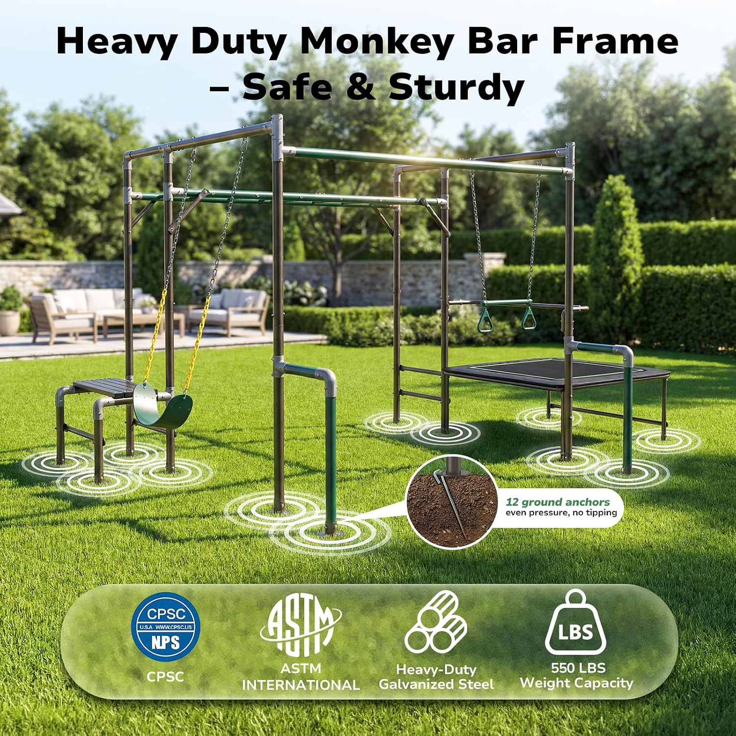 Parque Infantil Exterior para  - Kids Outdoor Monkey Bar Set reseña y precio