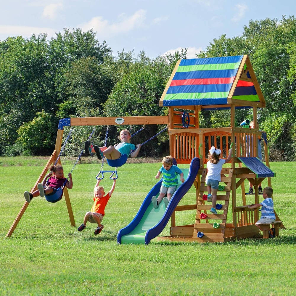Columpio de madera de cedro pa - Kids Outdoor Monkey Bar Set reseña y precio