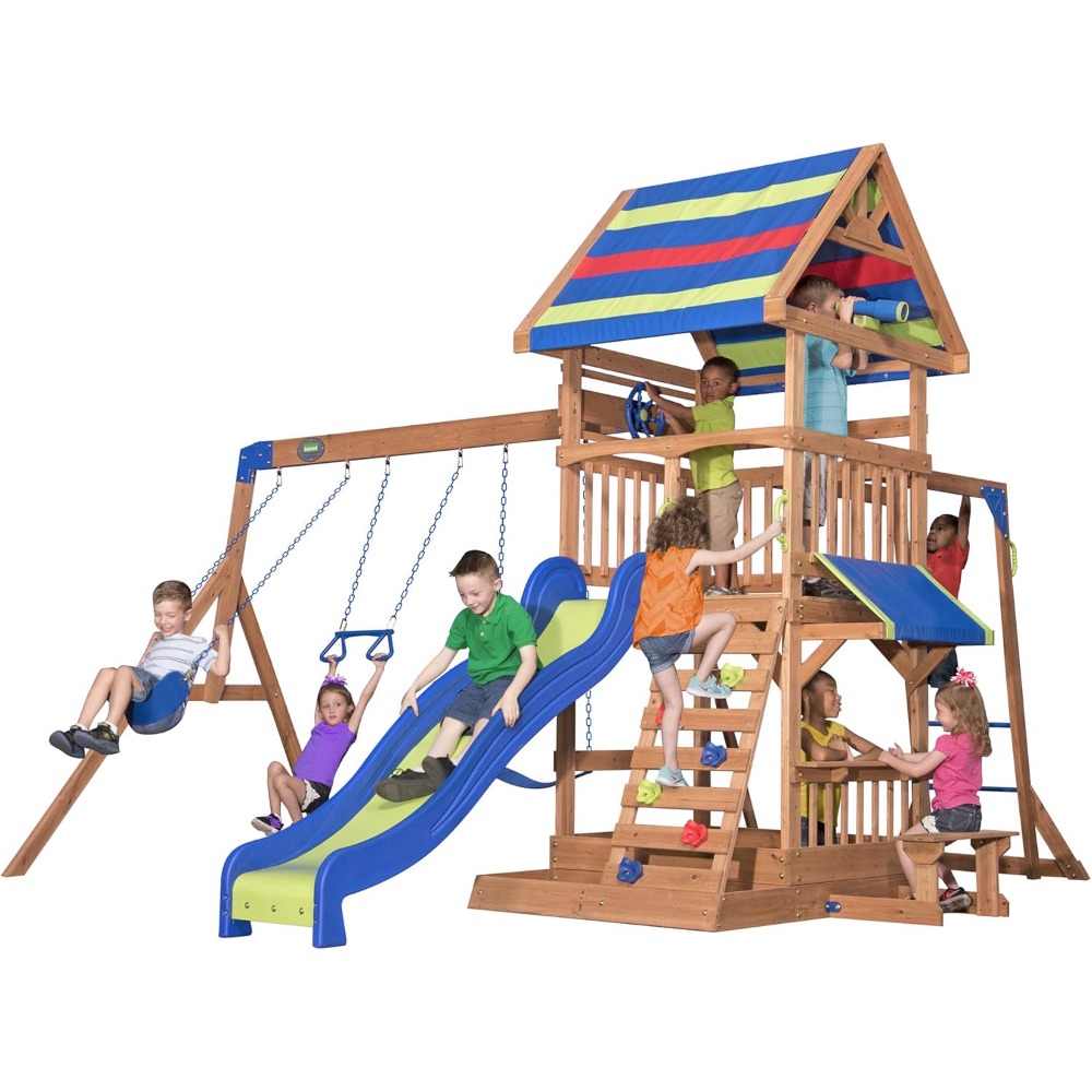 Columpio de madera de cedro pa - Kids Outdoor Monkey Bar Set reseña y precio